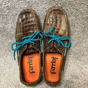 Ferrini Croc Embossed Leather Loafers Womens Brown Driving Shoes Western 7.5